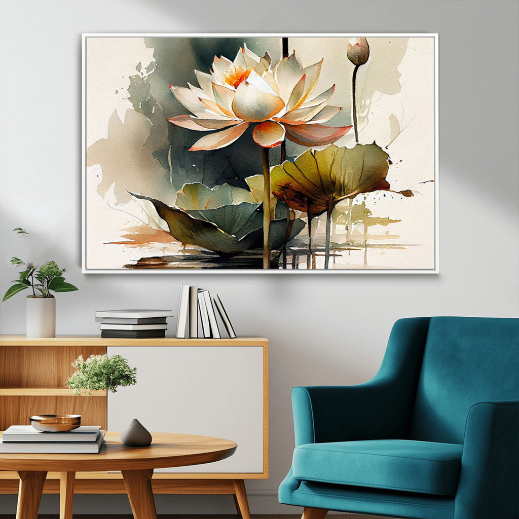 Lotus Flower Watercolor Canvas Print | A Symbol of Serenity and Growth in Soft Watercolors