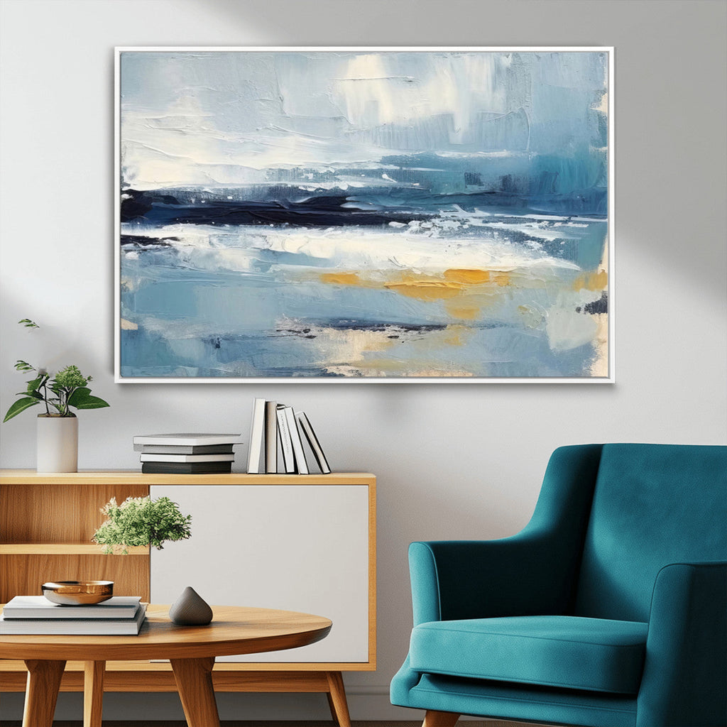 Abstract Ocean Canvas Wall Art - Coastal Blue and Gold