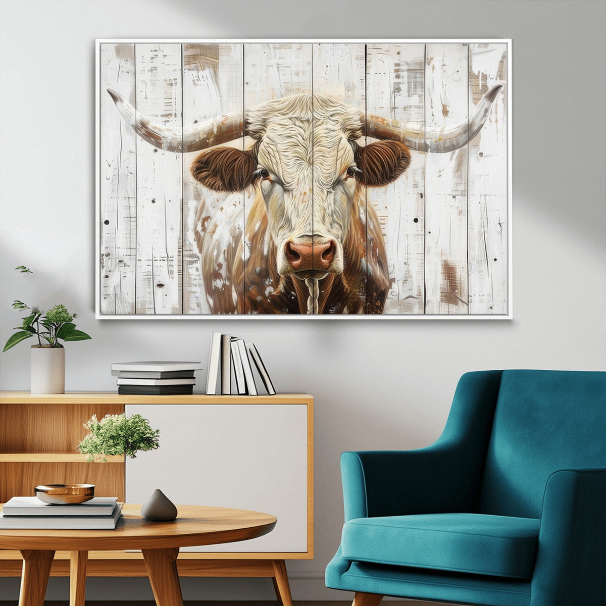 Rustic Longhorn Bull Wall Art Canvas Set