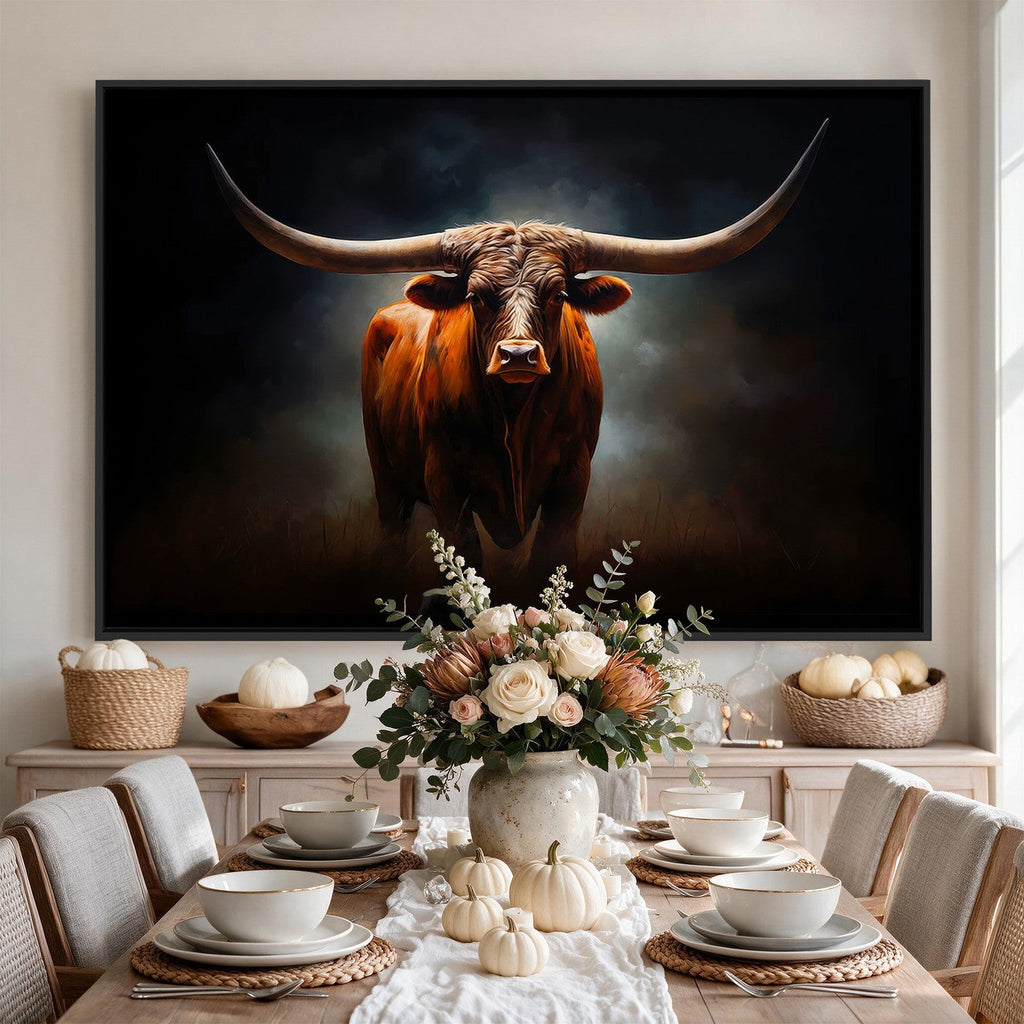 Abstract Texas Longhorn Wall Art Print | 3-Panel Large Texas Longhorn Canvas