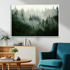 Misty Forest Wall Art | Tranquil Green Woodland Canvas Print