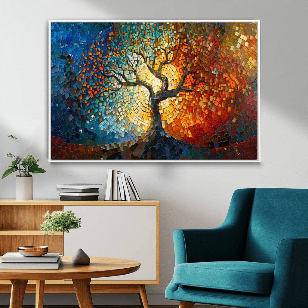 Yggdrasil Tree of Life Mosaic Stained Glass Wall Art Canvas Print