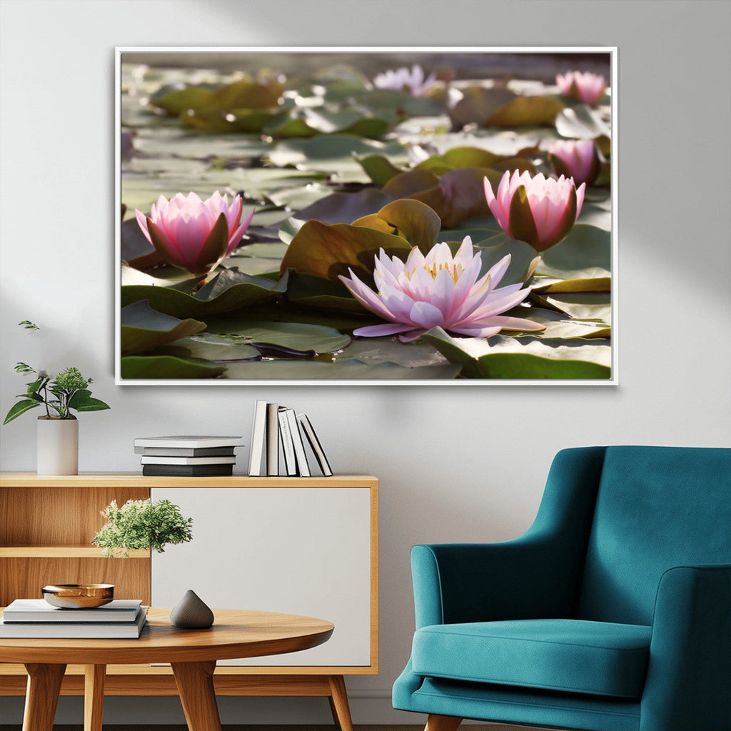 Lotus Flower Wall Art Canvas Print, Water Lily Large Wall Art for Yoga Room Decor