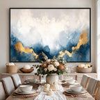 Abstract Blue and Gold Clouds Wall Art Canvas Print, Framed Modern Landscape Artwork
