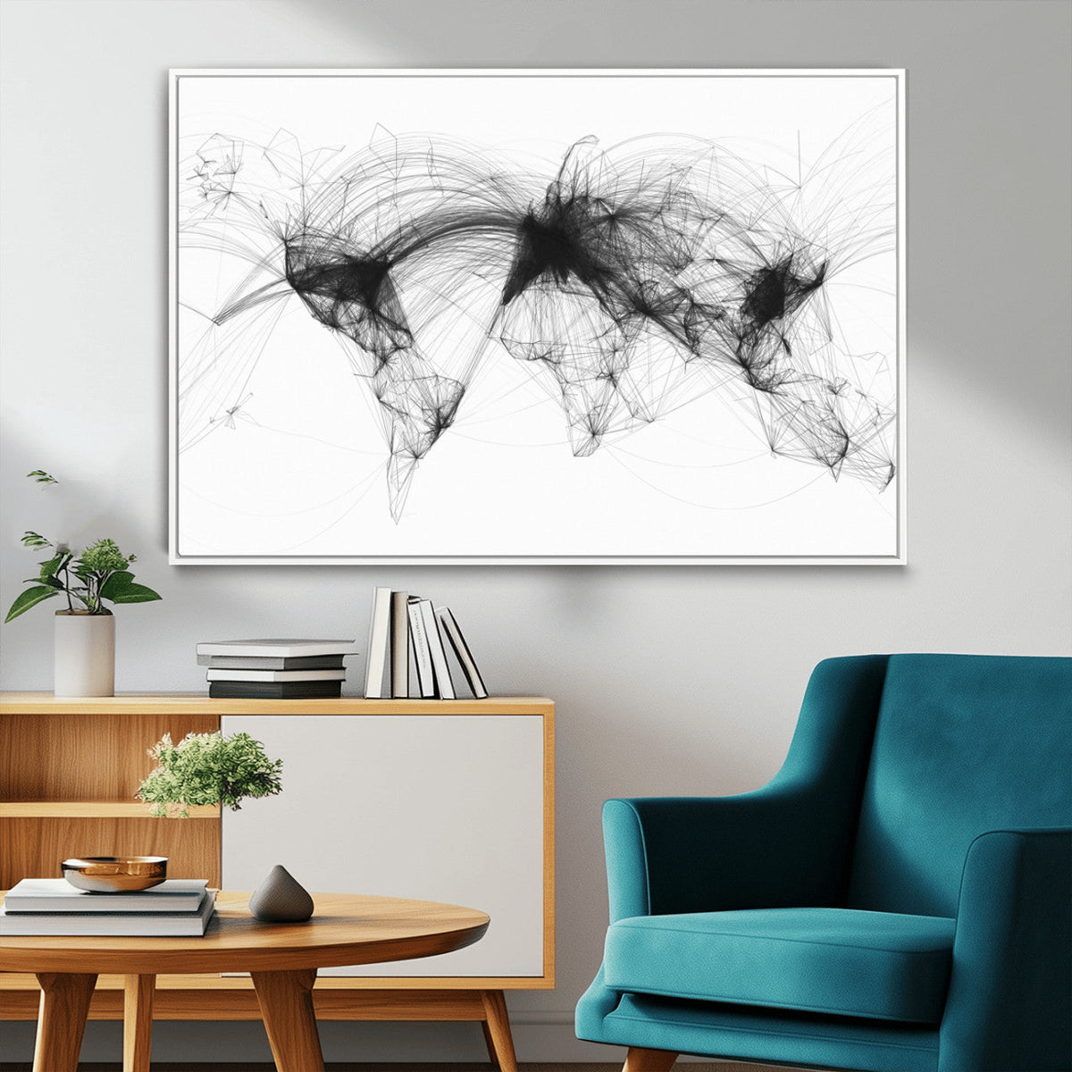 Flight Routes Air Traffic Map Canvas Wall Art, World Flight Routes Print