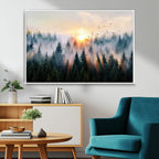 Abstract Forest Wall Art, Serene Nature Canvas Print with Misty Forest Design for Modern Home Decor