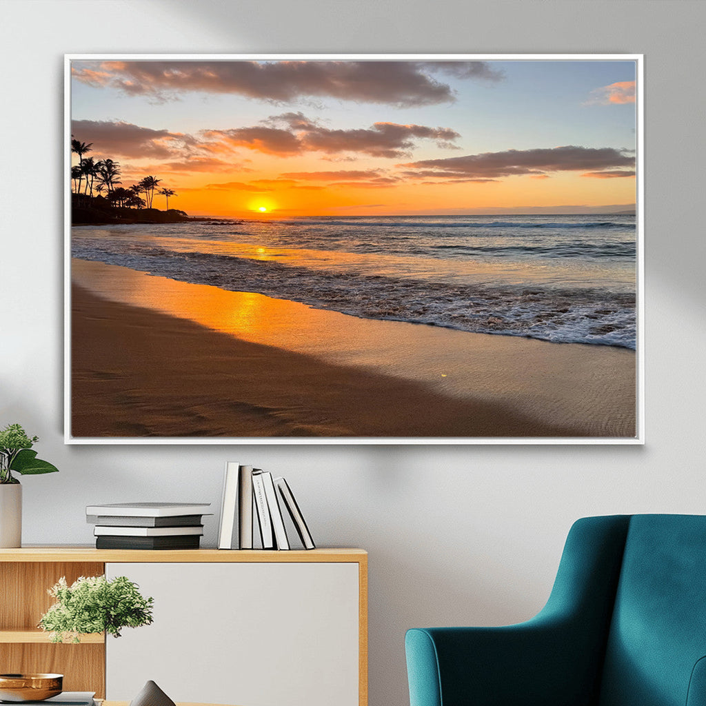 Tropical Beach Wall Art | Framed Sunset Ocean Canvas