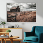 Rustic Barn Wall Art Canvas Print, Framed Moody Field Scene