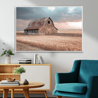 Rustic Barn Wall Art Canvas Print, Framed Wheat Field Scene