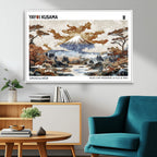 Modern Japanese Wall Art Canvas Print, Framed Abstract Mount Fuji Landscape, Yayoi Kusama Canvas Wall Art