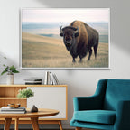 Bison Wall Art Canvas Print, Framed American Buffalo Rustic Western Artwork
