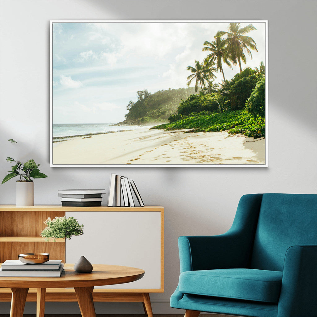 Relaxing Beach Wall Art Canvas Print, Framed Ocean View Coastal Serenity