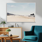 Minimalist Beach Wall Art Canvas Print, Framed Coastal Serenity Soft Sand
