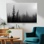 Misty Pines Wall Art Canvas Print, Framed Woodland Minimalist Black and White