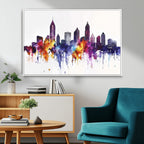 Atlanta Skyline Wall Art Canvas Print, Framed Colorful Watercolor Cityscape