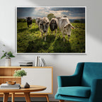 Grazing Cattle Herd Wall Art Canvas Print, Framed Green Pasture Farm Scene