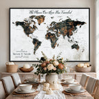 Custom Navy Geometric Push Pin World Map Canvas Print, Bucket List Map, Living Room and Home Office Decor