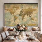 Personalized Navy Push Pin Travel Map Canvas Print, Couples Countries Visited Map, Living Room and Dining Room Decor