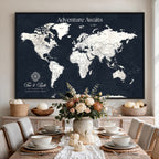 Custom World Map Wall Art Canvas Print | Personalized Push Pin Travel Tracker