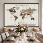 Personalized Travel Tracker Map with Pins, Framed World Map for Home and Office