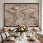 Custom Push Pin World Map Wall Art Canvas Print | Personalized Travel Tracker