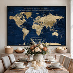 Personalized Framed Black Push Pin Travel Map Canvas Print, Next Trip Planner Map, Dining Room and Bedroom Decor