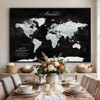 Custom Beige World Travel Map Wall Art with Pins, Places Visited Tracker, Bedroom and Home Office Decor