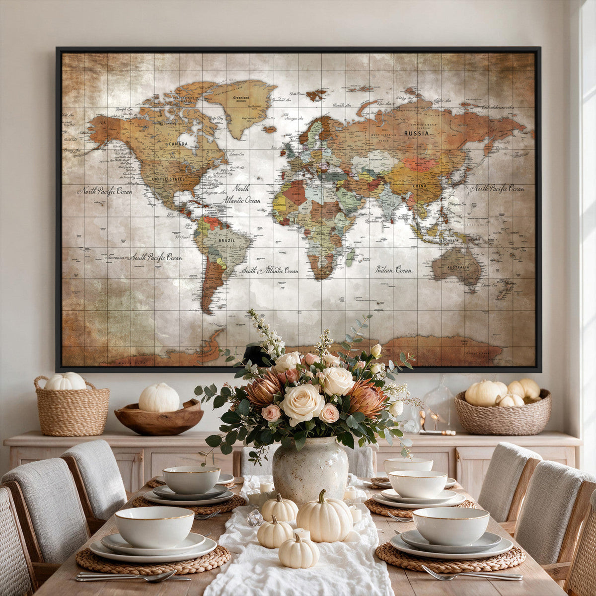 Vibrant Watercolor World Map Canvas Wall Art | Framed Travel Map
