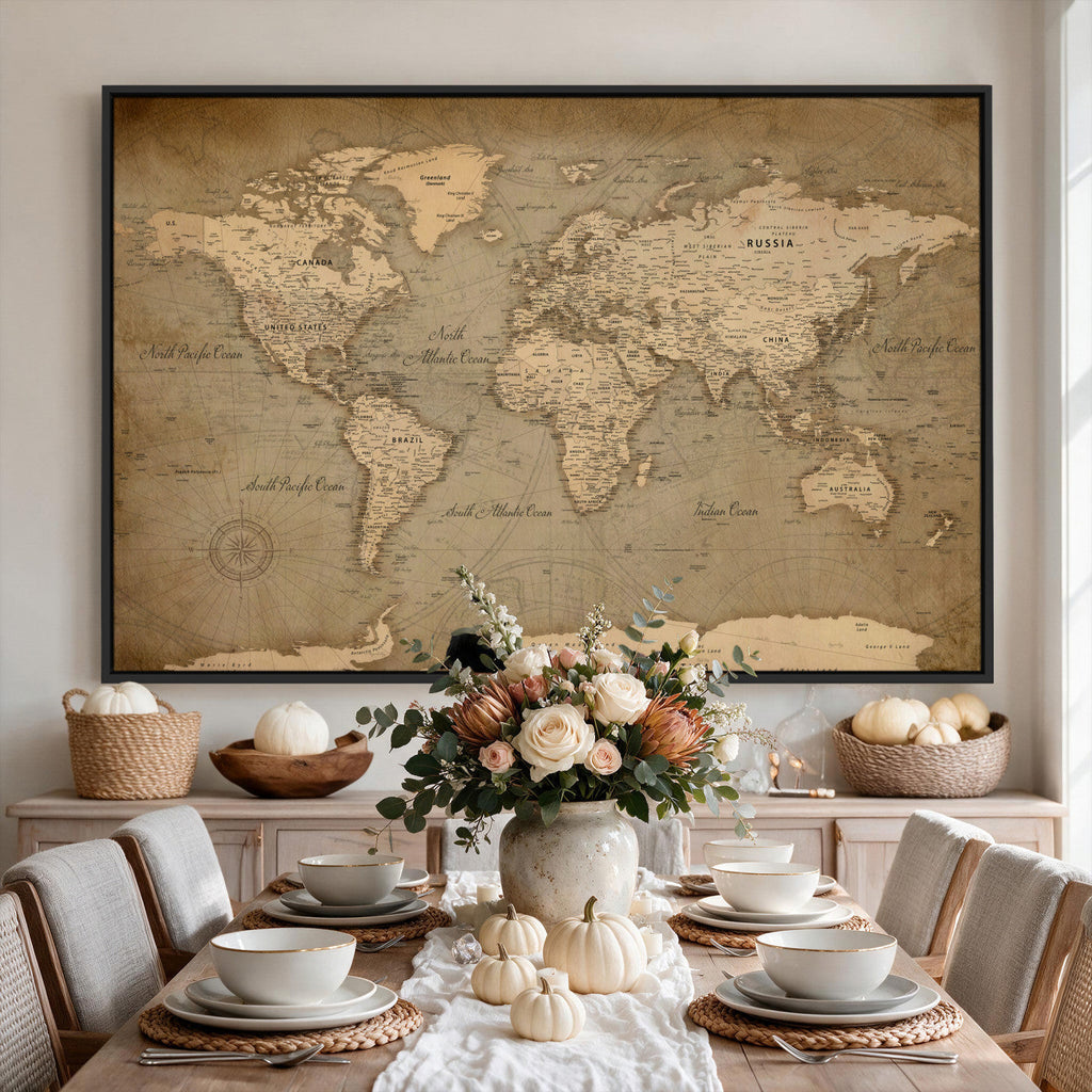 Dark World Map Canvas Print | Framed Travel Map Wall Art