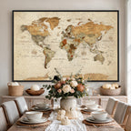 Rustic Vintage World Map Canvas Print | Framed Modern Vintage Travel Map Wall Art
