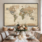 Framed World Map Wall Art for Home and Office Decor