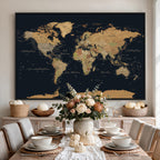Vintage World Map Earth Globe Countries Oceans Continents