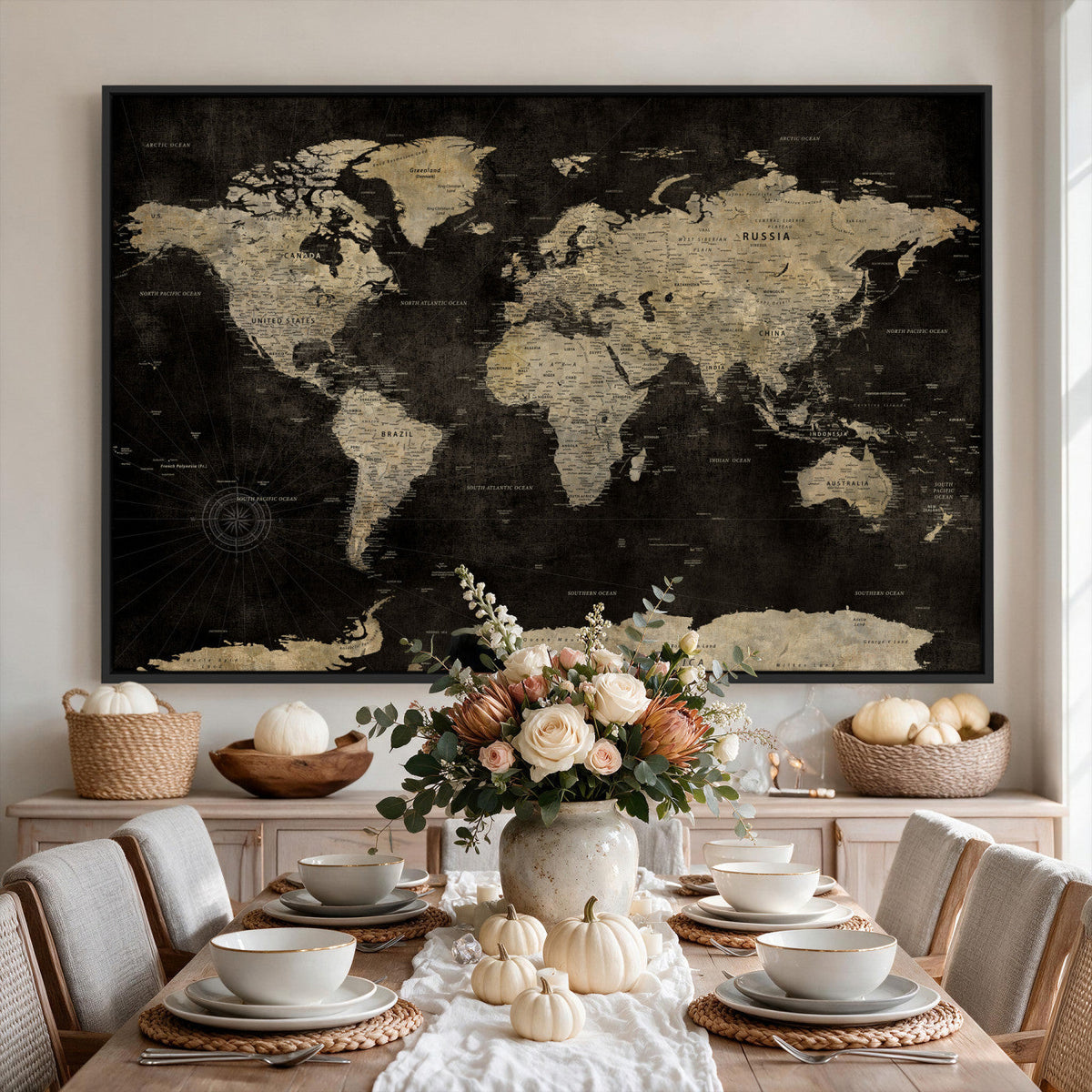 Push Pin World Map Canvas Wall Art Print, Interactive Travel Map