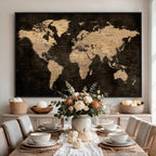 Brown World Map Canvas Print | Modern Travel Map Wall Art