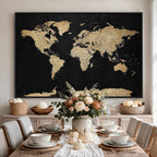 Beige World Map Canvas Wall Art Print, Minimal Black and Beige Map