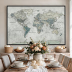 Neutral Vintage World Map Canvas Wall Art Print, Classic Map Artwork