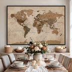 World Map Canvas Wall Art Print, Detailed Global Map Artwork