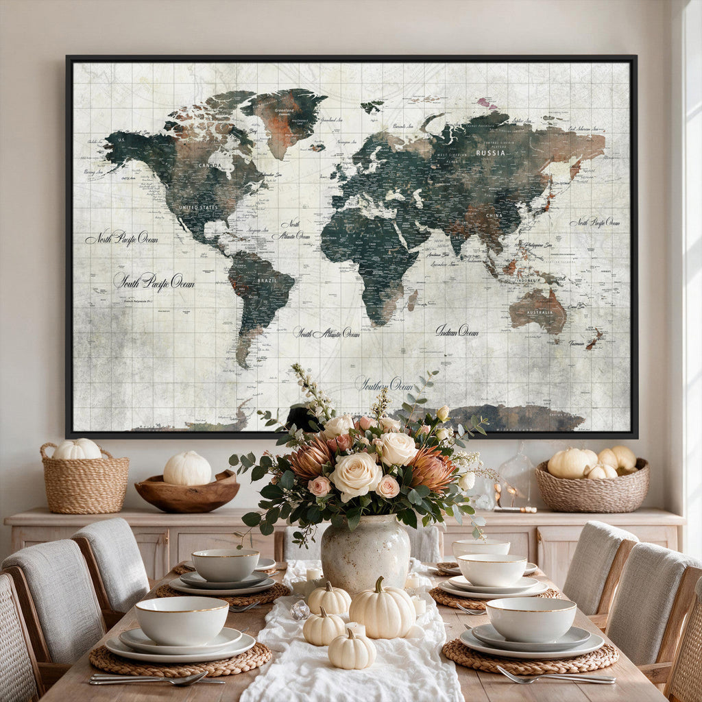 World Map Canvas Print | Framed Travel Map Wall Art for Couples