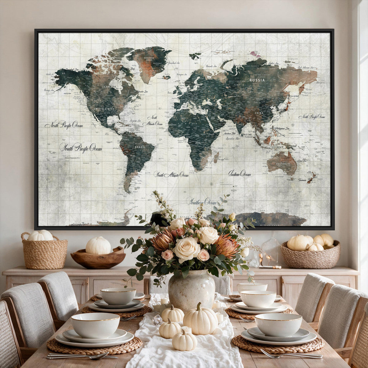 World Map Canvas Print | Framed Travel Map Wall Art for Couples