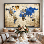 World Map Canvas Print | Colorful Abstract Travel Map, Framed Wall Art