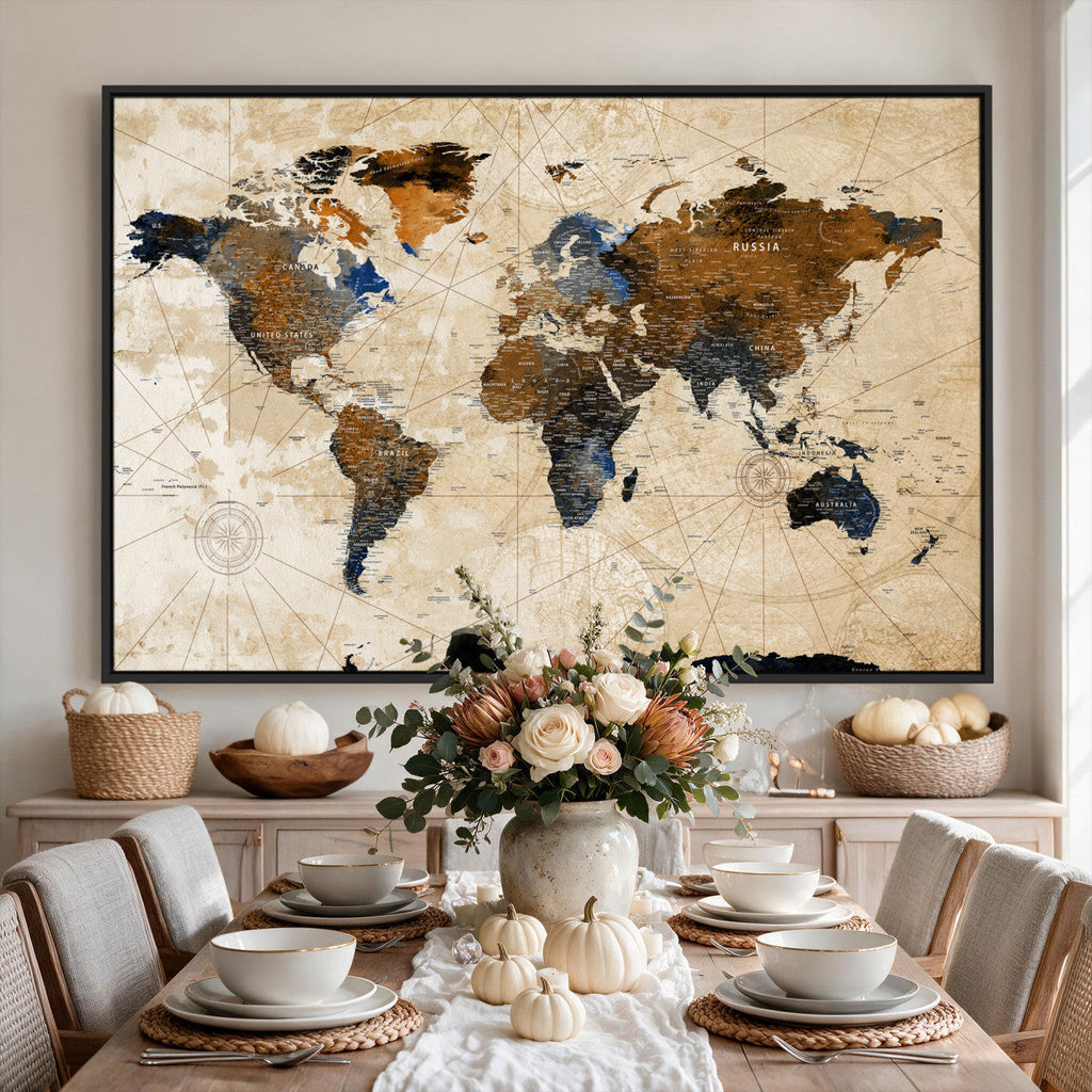 World Map Canvas Art Print | Framed Travel Map Wall Art
