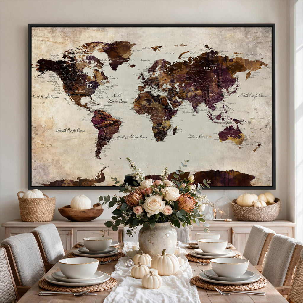World Map Canvas Triptych | Colorful Global Wall Art for Living Rooms