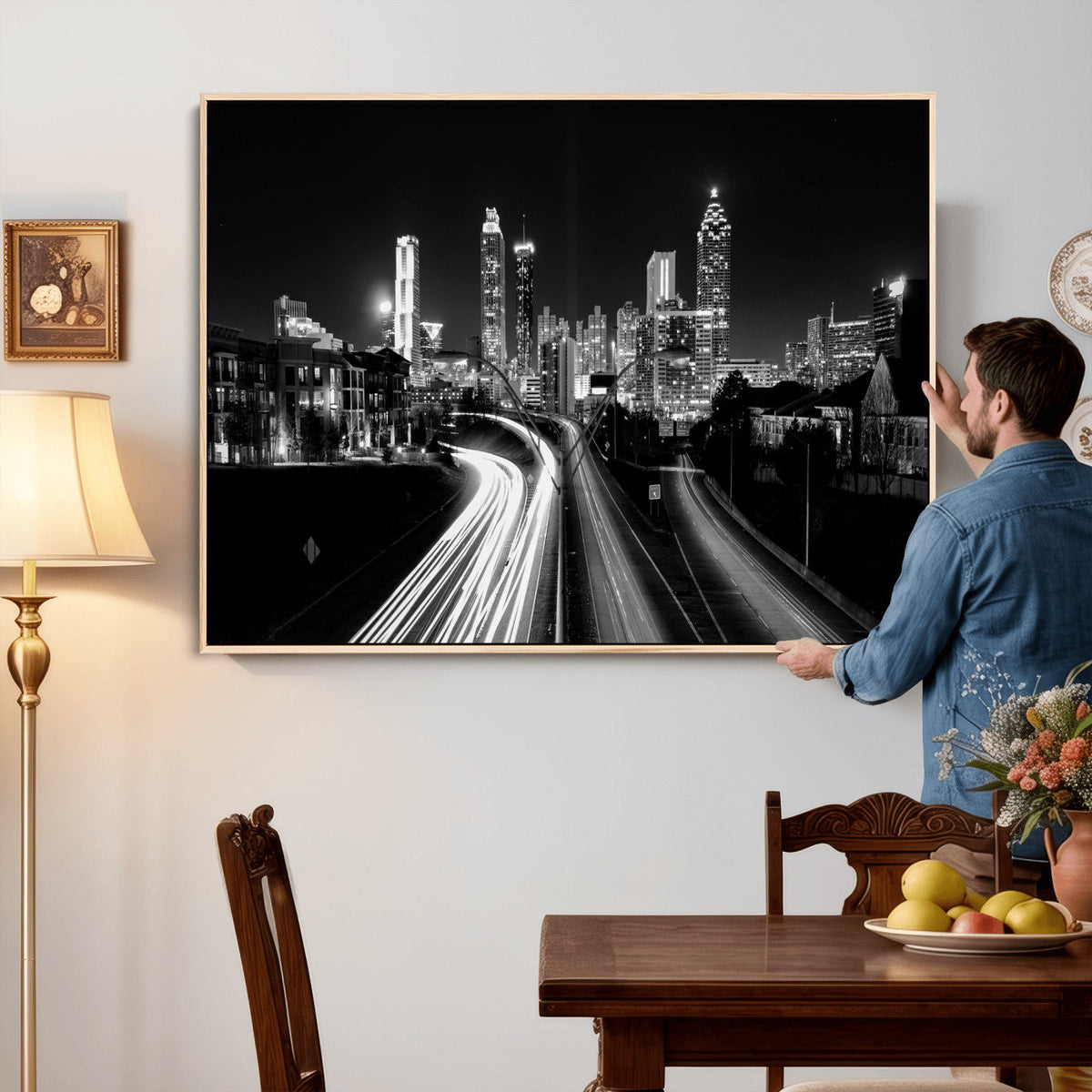 Atlanta Skyline Wall Art Canvas Print, Atlanta Downtown Night Cityscape