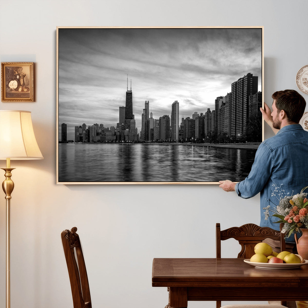 Chicago Wall Art Canvas Print, Chicago City Downtown Night Cityscape