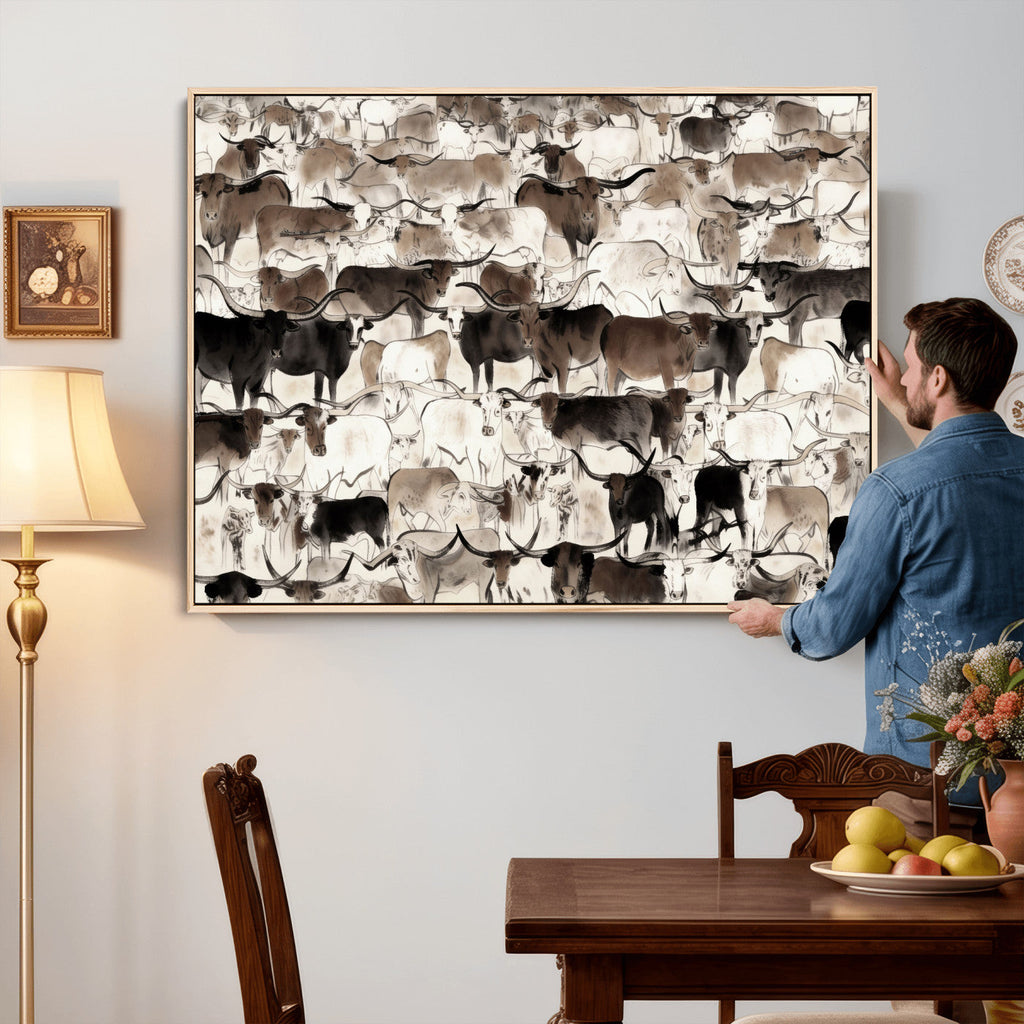Abstract Texas Longhorn Print, Longhorn Herd Print