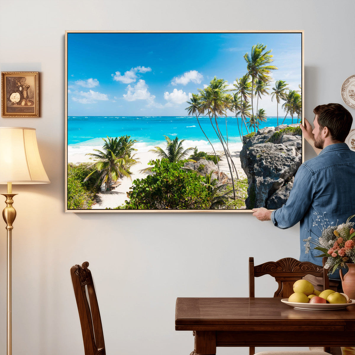 Tropical Beach Wall Art Canvas Print, Palm Tree Ocean Landscape Photography