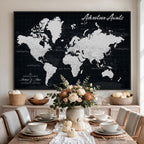 Personalized Black Push Pin Travel Map Canvas Print, Couples Countries Visited Map, Entryway and Hallway Decor