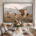 Rustic Texas Longhorn Cow Canvas Wall Art Print, Farm Animal Photography