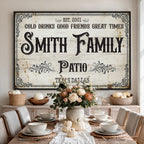 Custom Family Patio Sign Canvas, Personalized Rustic Backyard Decor
