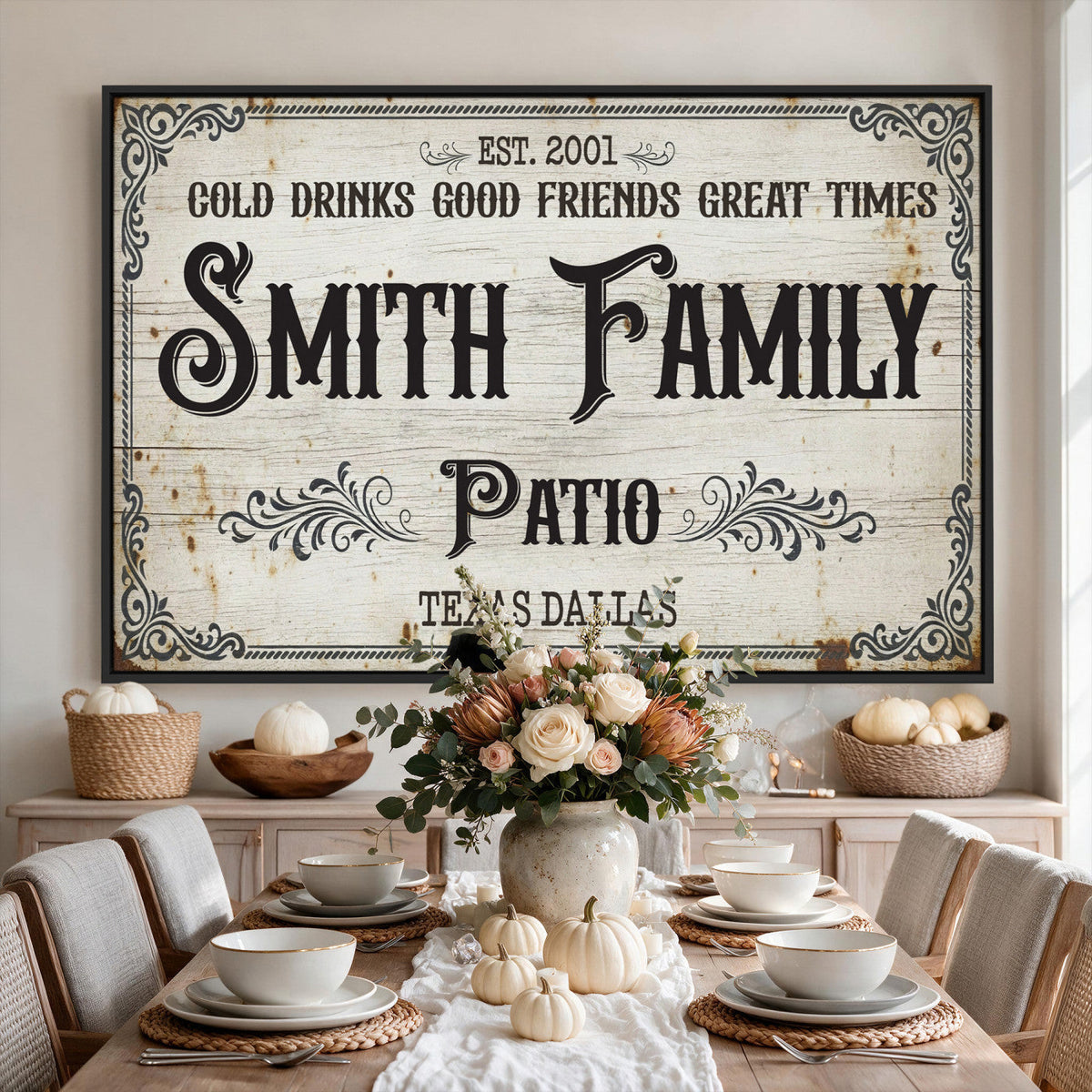 Custom Family Patio Sign Canvas, Personalized Rustic Backyard Decor